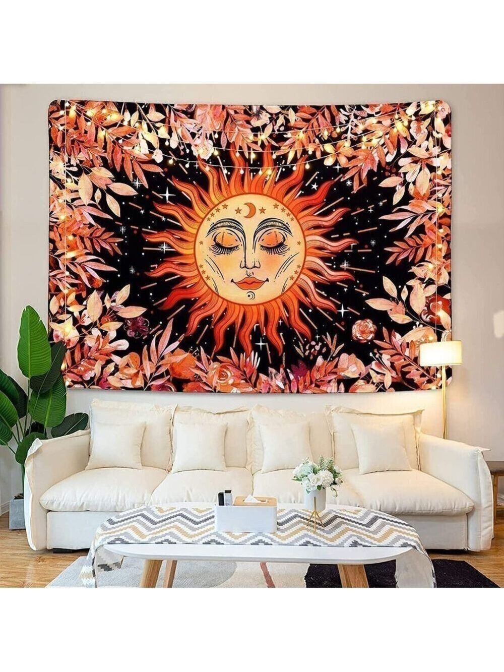 𝅺PSYCHEDELIC Sun Stars Garden Flower Tapestry Mandala Living Room Bedroom Dorm